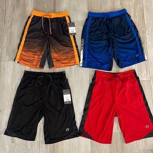 14-16 Russell Boys Printed athletic Shorts bundle of 4 orange blue black red